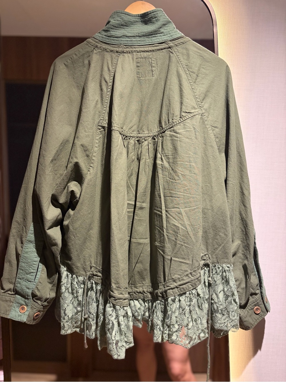 ✌🏽☮️🤎We The Free Olive Green Outset Utility Jacket Lace Ruffle Hem✌🏽🤎☮️ - Picture 15 of 16